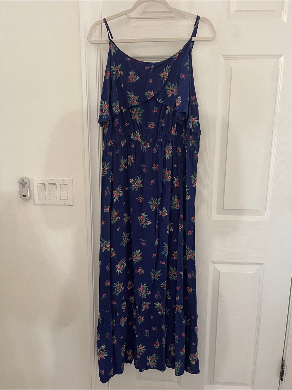 Navy Floral Ruffle Maxi Dress - Women's Summer Sundress